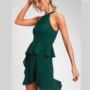 NWT Lulu's Pine Forest Green Ruffled Mini Dress, S